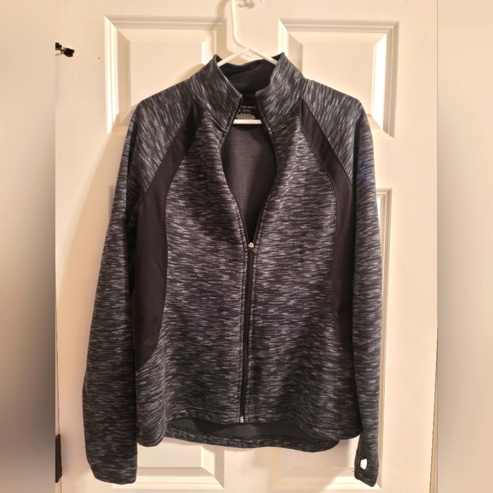 TEK GEAR Full Zip Running Jacket size L Black Grey & White Top Women